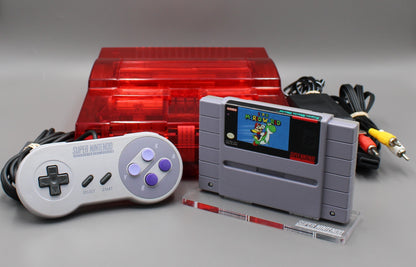 Red Shell Restored Super Nintendo SNES Console, New Pico Fuse! Bundle