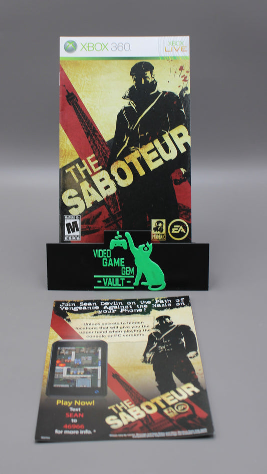 The Saboteur Manual & Insert Only (Microsoft Xbox 360) Great Shape!